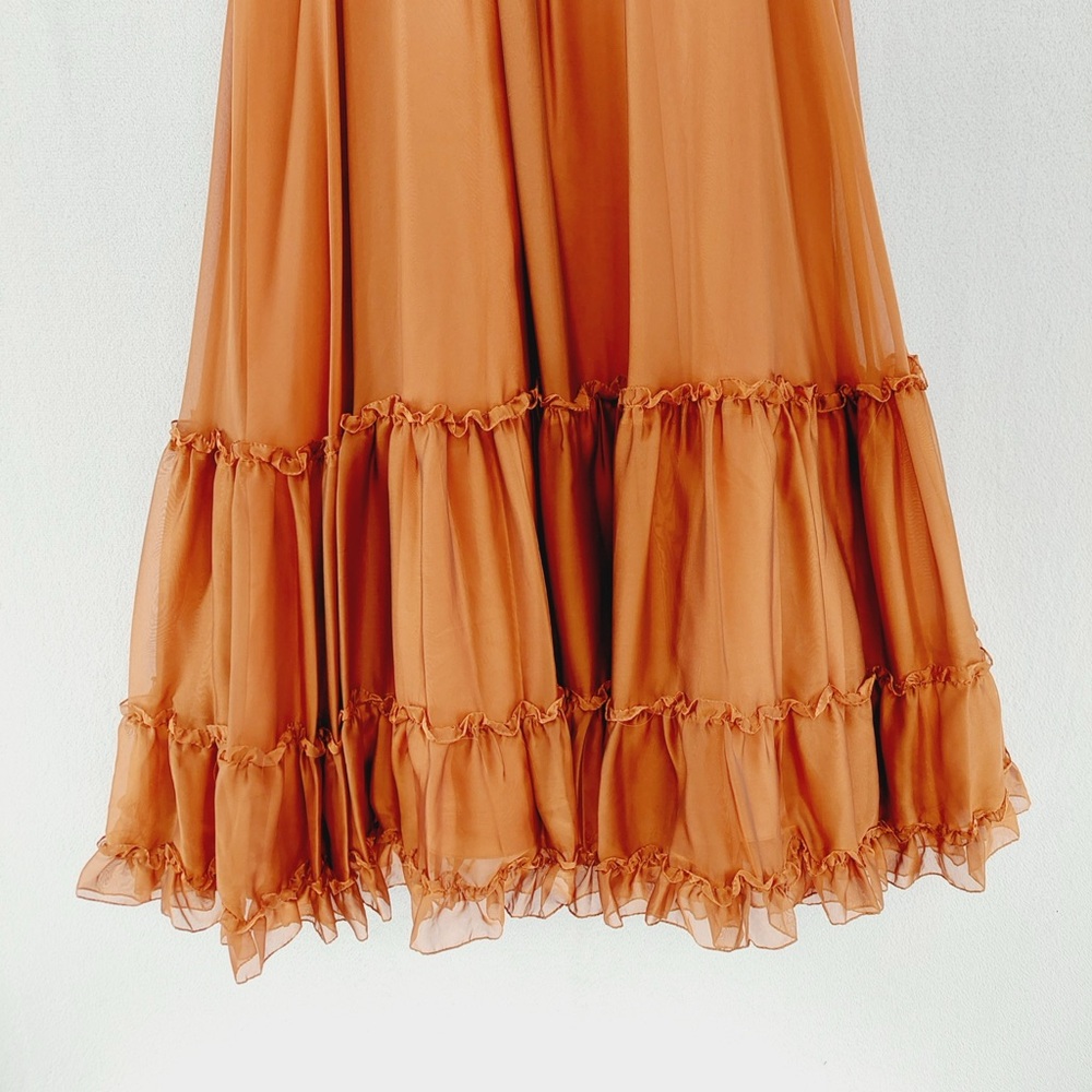 NEW Mac Duggal Orange Peasant Skirt Ruffle Sleeve Midi Dress P2047 - Picture 3 of 11